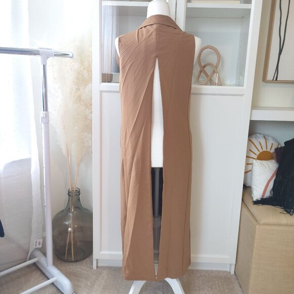FOREVER21 Camel Brown Sleeveless Long Vest - Size Small - Picture 2 of 4